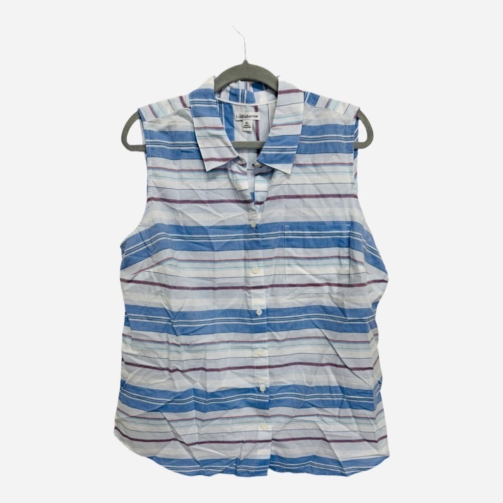 Croft & Barrow Blue Collared Sleeveless Button Down Size XL NWT Striped Nautical